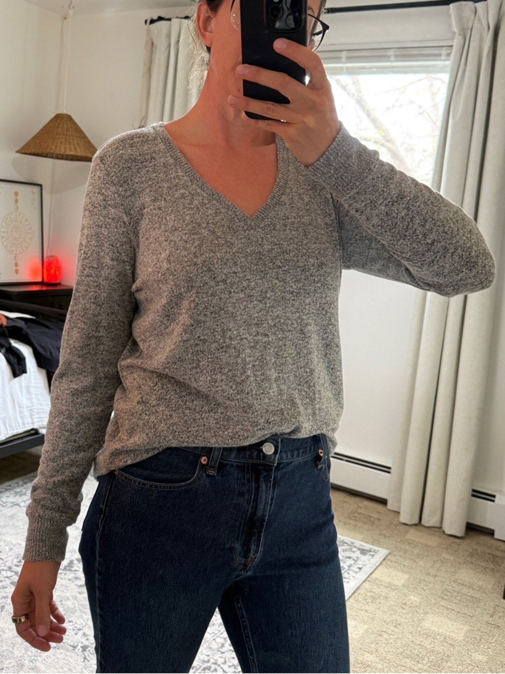 Lucky Brand Gray V-Neck Sweater - Soft Knit Pullover